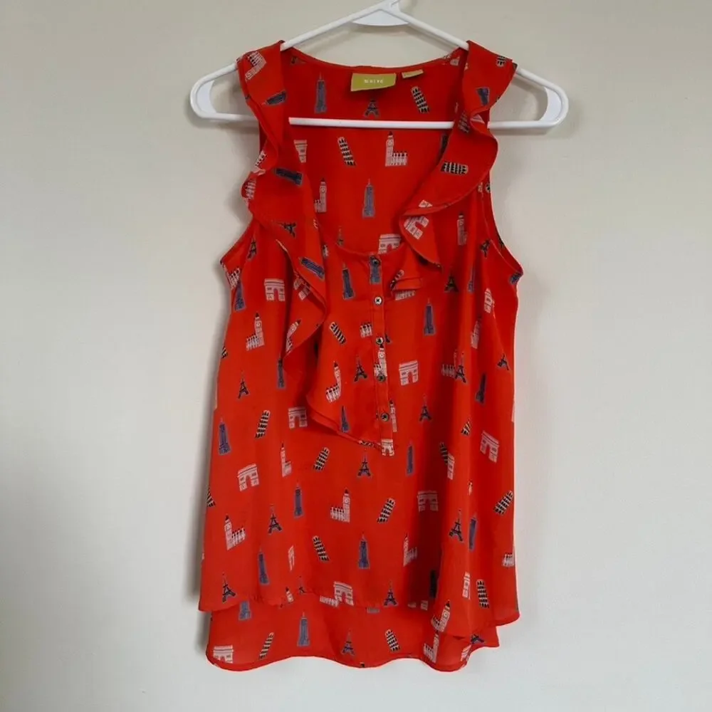Maeve Anthropologie Blouse Womens 2 Preppy Office Flirty Summer Career Orange - Picture 1 of 10